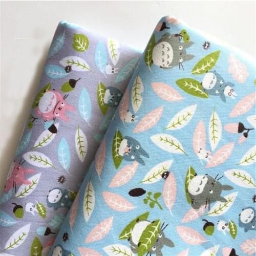 100% Cotton viaPhil Brand Blue Grey Totoro Animal Printed Fabric Animal Fabric Patchwork Cloth Dress Home Decor