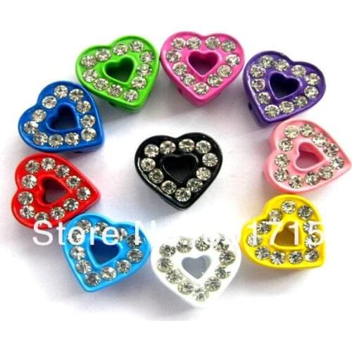 100pcs fit 8mm belt wristband painting heart zinc alloy with rhinestone DIY Accessories slide Charms Internal Dia8mm mix color