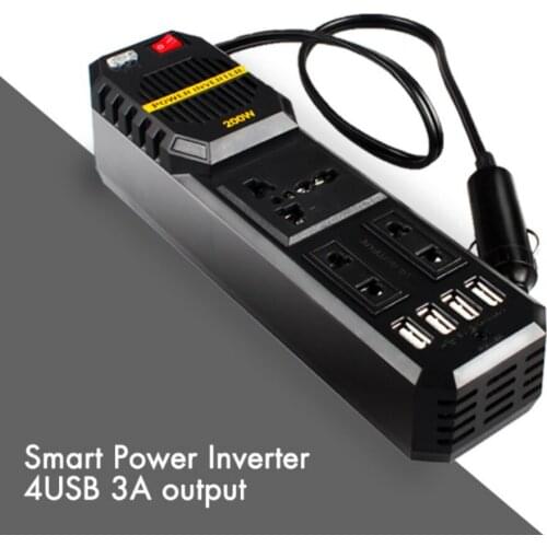 200W Modified Sine Wave Inverter DC 12V to AC 220V with Universal Socket for Car Vehicle Solar Power Inverter Four USB Ports