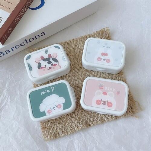 2021 Mini Cartoon Cows Contact Lens Case Cute Screw-top Contacts Storage Case Travel Portable Contact Case Holder