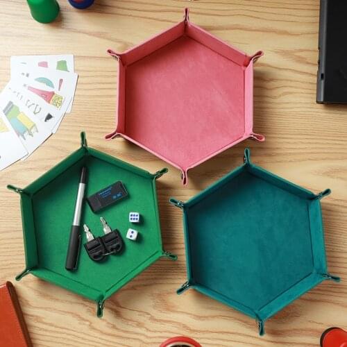 3 Colors Hexagon PU Leather Dice Tray Desktop Key Wallet Coin Storage Box Board Games Club Dice Storage 17.5x17.5cm