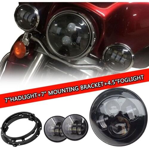 7" Led Projector 883 Headlight + 4 1/2 Passing Lights For Touring Electra Glide Black 7 inch led