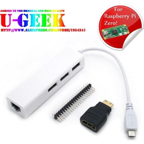 Basic kit for Raspberry Pi Zero|HDMI adapter+Micro USB Hub RJ45+40 pin Header