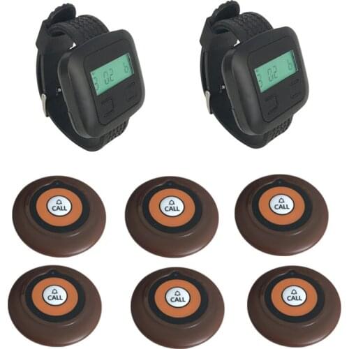 Wireless Paging System 2 Wrist Watch Receiver +6 Ultrathin Call Buttons For Restaurant Factory Cafe Clinic Bar