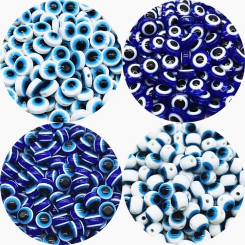 6mm 8mm 10mm 12mm White/Blue Resin Beads Evil Eye Spacer Beads For Jewelry Making DIY Charms Bracelet Necklace Accessories