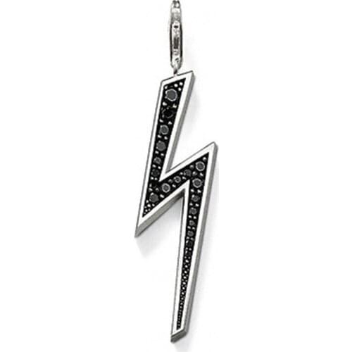 Black Zirconia Lightning Pendants Fit Chain Necklaces, European Most Fashion Glam Jewelry Silver Plated Soul Gift for Women Men