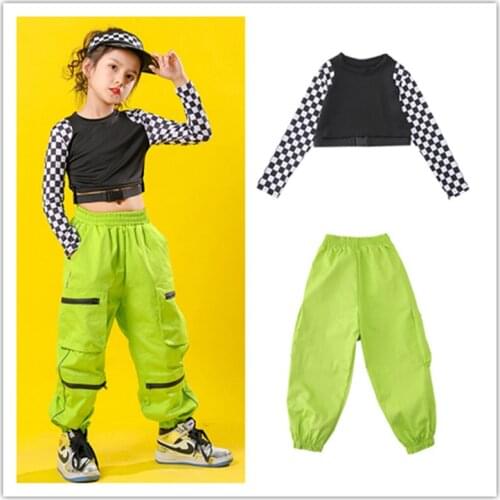 Kid Hip Hop Carnival Outfit Clothing Sweatshirt Crop Top T Shirt Running Casual Pants Girl Jazz Dance Costume Clothes wear
