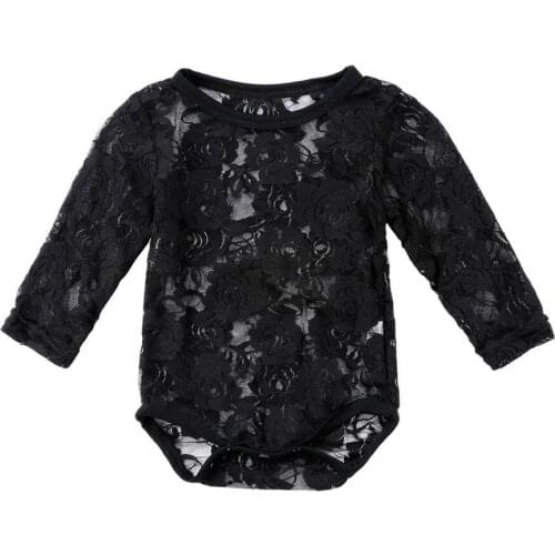 Baby Lace Romper Newborn Toddler Infant Girls Lace Sunsuit Jumpsuit Solid Long Sleeve Long Sleeve Tops Clothes 0-18M