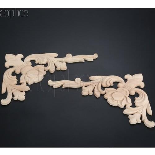 Dophee 1 Pair left+right 28*18cm 20*14cm European style Woodcarving Corner Decal urniture Home Decorations Unpainted Applique