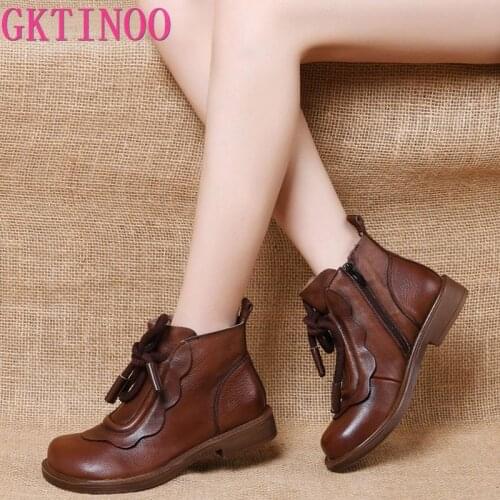 GKTINOO Winter Fashion Ankle Boots Genuine Leather Short Boots Soft Casual Women Shoes Women Ankle Boots mother shoes 35-40