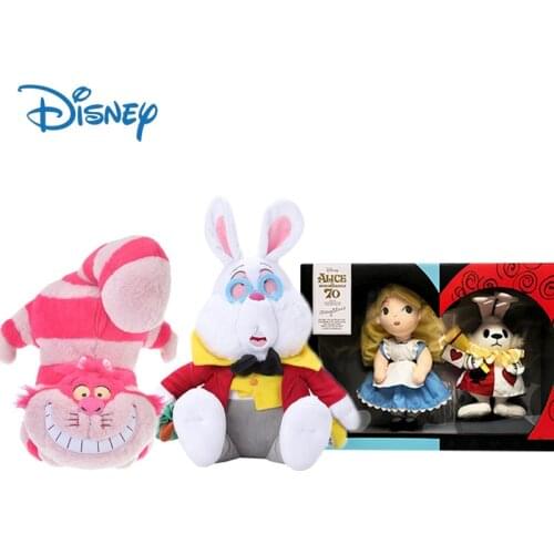 Disney Genuine Alice in Wonderland Series Plush Toy Cheshire Cat White Rabbit Kawaii Anime Figure Stuffed Dolls Kids Toys Gifts