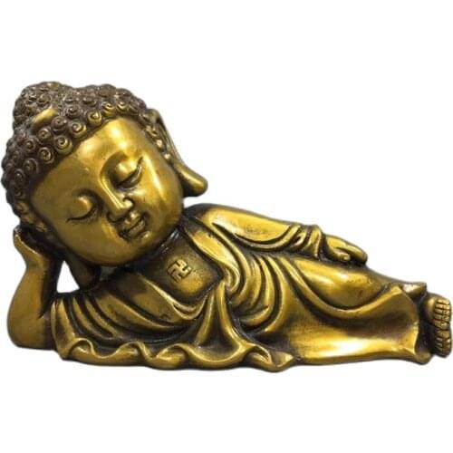 Chinese Old Copper Collection Pure Copper Sleeping Buddha