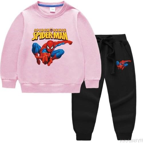 Disney Spiderman Boys Girls Clothing Sets Autumn Casual Long Sleeve Sweatshirt + Pant Sport Suits Kids Clothes