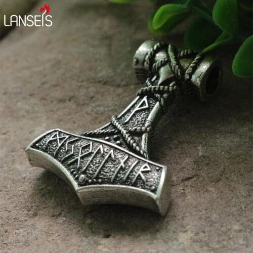 Lanseis 10pcs Thors Hammer pendant viking men necklace Huge Thor Mjolnir Amulet Scandinavian Pendant Norse