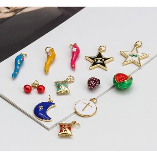 Meibeads 1 Pcs Enamel Pendant For Jewelry Making 2021 New Star Moon Fruit DIY Accessories Pendants For Women Necklace Bracelet