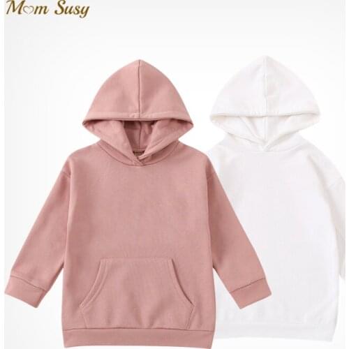 Mom Susy Fashion Baby Boy Girl Hoodie Cotton Long Pink White Infant Toddler Kids Pullover Top Solid Hooded Clothes 1-6Y