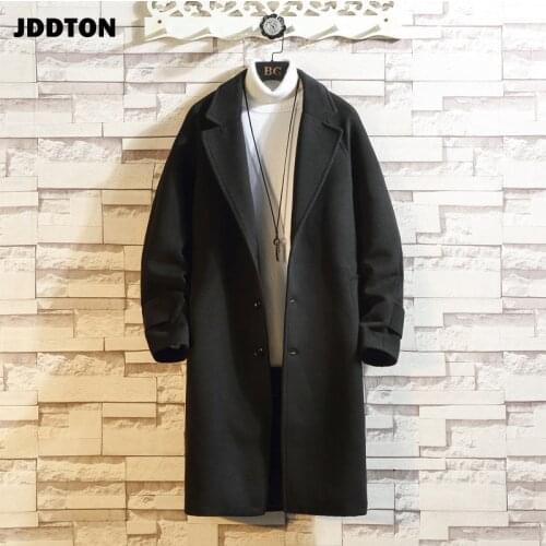 JDDTON New Mens Woolen Coat Thick Jackets Warm Loose Thermal Trench Male Fashion Casual Windbreaker Mid Length Streetwear JE587