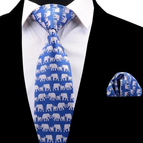 Ricnais New Design Woven Classic Men Tie Animals Pattern Necktie Silk Tie and Pocket Square Party Wedding Handkerchief Set