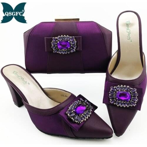 Latest Italian design Shoes and Bags Set Decorated with Appliques Women High Heel Shoes and Bags Set in Purple Color