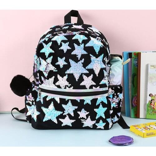 2020 New Girls' Casual Fashion Backpack Black Laser Sequin Large Capacity Versatile Zipper Schoolbag for Teenagers