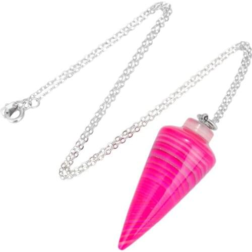 SUNYIK Rose Striped Onyx Gem Stone Agate Pendant Healing Dowsing Reiki Chakra Charm Pendulum With Chain