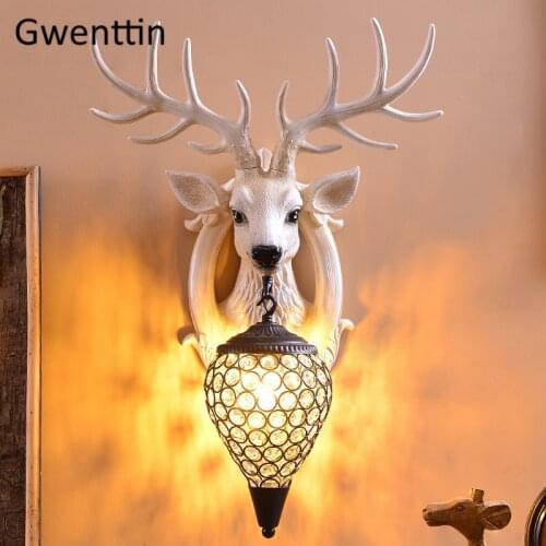 Resin Antlers Wall Lamp Modern Crystal Wall Lights for Home Decor Deer Sconce Led Indoor Wall Lamps Bedroom Living Room Lighting