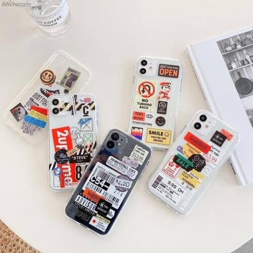 Tide Brand Illustration Tags Bumpers Transparent Case For iPhone 12 11 Pro Max 7 8 Plus XR X SE 2020 Soft Back Cover Funda Coque