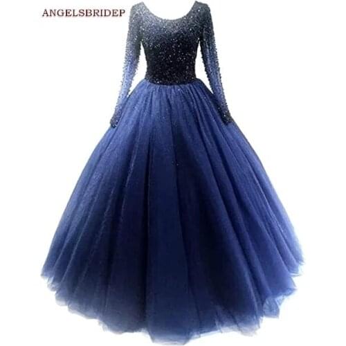 ANGELSBRIDEP Long Sleeves Quinceanera Dresses For 15 Party Formal Beaded Sparkly Tulle Sweet 16 Birthday Party Gowns Hot