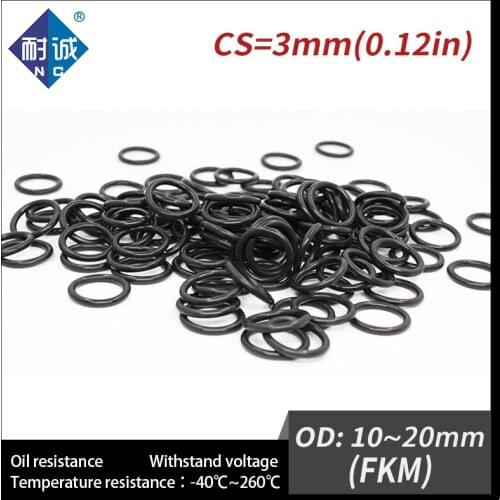 5PC/lot Rubber Ring Black FKM O ring Seals Thickness 3mm OD10/11/12/13/14/15/16/17/18/19/20mm Rubber O-Rings Fuel Washer