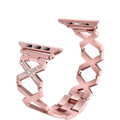 X Shape Diamond Bling Fashion Strap for iWatch Series 6/5/4/3/2/SE Adjustable Metal Bracelet for Apple Watch Band 44/40/42/38MM