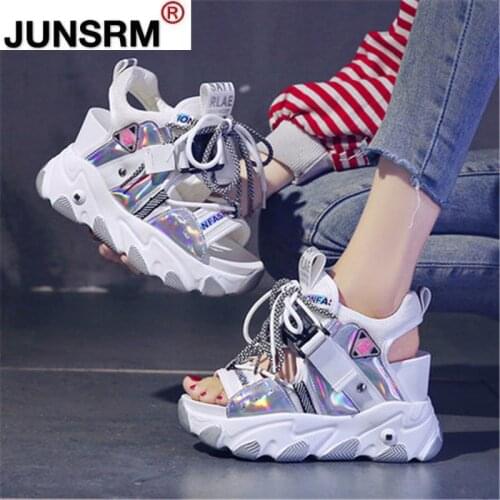 Women Chunky Platform Sandals Fashion Summer Mixed Colors 9cm Wedge Female Beach Shoes Sweet Campus Style Open Toe High Heels