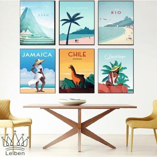 Nordic Travel City Canvas Painting Chile Peru Rio Minimal Beach Scenery Wall Art Posters and Prints Home Decoration Living Room