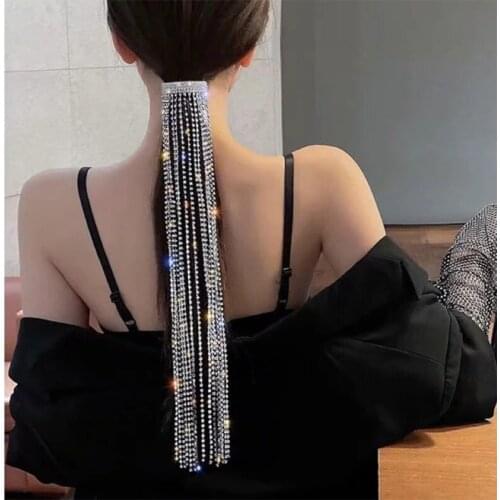 Exaggeration Bling Bling Rhinestones Long Chain Hairwear Delicate Party Gifts Clip Hairpin for Women Girls Jewellery