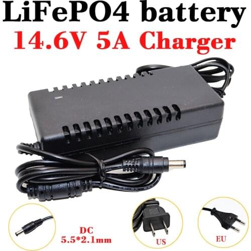 14.6V 5A LiFePO4 Charger 4Series 12V Lithium Iron Phosphate battery charger 12.8V 14.4V battery pack Power Adapter DC5.5mm*2.1MM