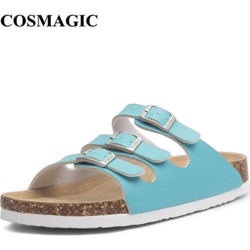 COSMAGIC New Summer Women Buckle Cork Slipper Shoes 2021 Casual Mixed Color Outside Non-slip Beach Slides Shoe