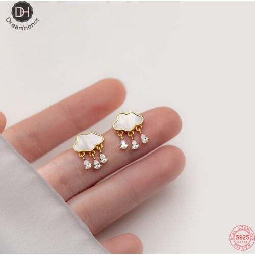 Dreamhonor Solid 925 Sterling Silver Summer Golden Cloudy Tassel Zircon Wedding Stud Earrings For Women Jewelry Wholesale