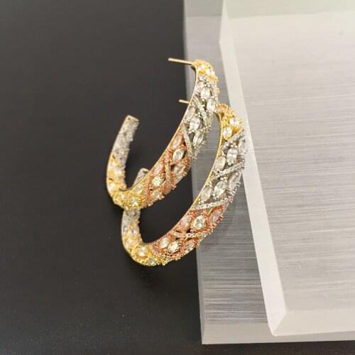 Lanyika Fashion Jewelry Hollow Rhombus Semicircle Micro inlay Party Earrings Anniversary Banquet Daily Best Gift