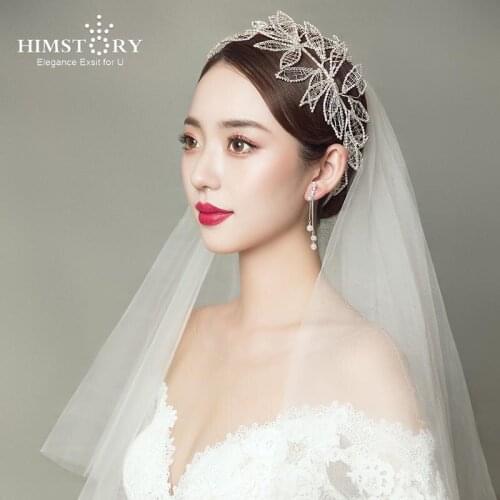 HIMSTORY Handmade Beads White Leaf Wedding Headband Headpiece Bridal Hair Vine Hairband Accessories