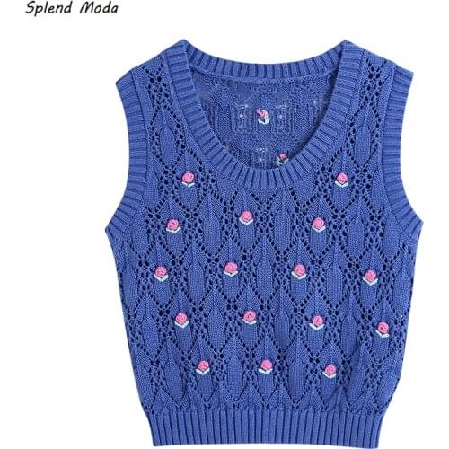 Splend Moda O-Neck Sweet Embroidered Flower Female Autumn 2021 Korean New Fashion Sweater Sleeveless Pullover Women Casual