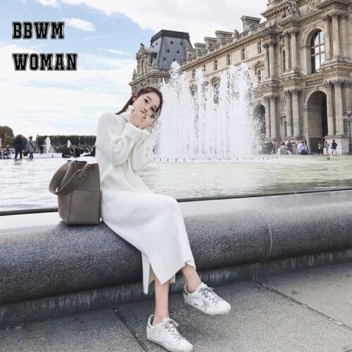 2019 Autumn Black And White Color Knitted Women Dress Long Sleeve Warm Female Dresses