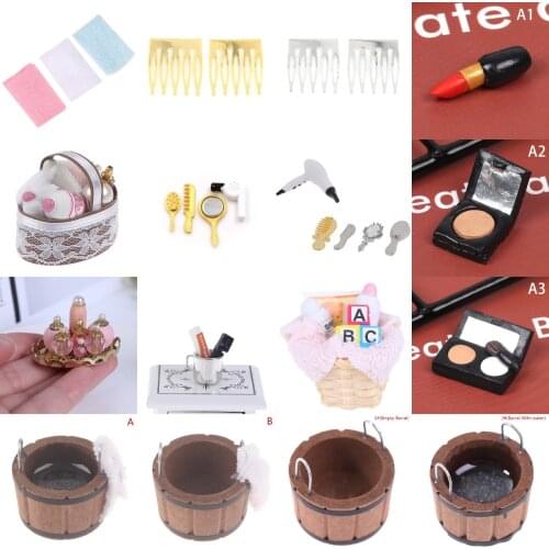 1:12 Dollhouse Miniature Bathroom Supplies Basket Towel Bucket Toothbrush Toothpaste Hair Dryer Mirror Bathroom Furniture Acce