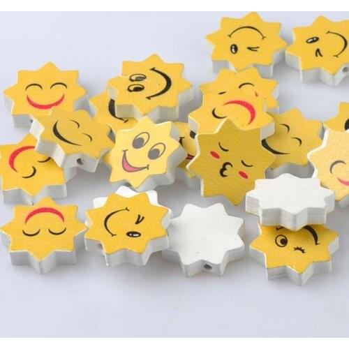 Natural Wooden beads 2017 new Smile Sun Spacer Beads For Jewelry Making 22x12mm 50Pcs Yellow DIY MT2007