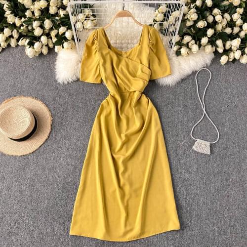 2021 new summer gentle style dress pleated slim mid-length skirt