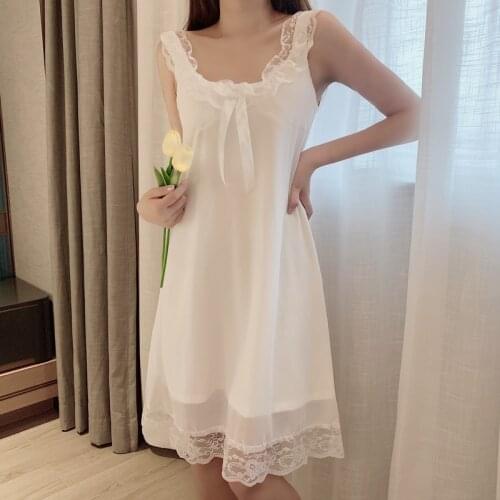2021 Summer New Korean Lace Edge Nightdress Womens Sexy Sleepwear with Bra Sling Skirt Nightgown Lady Home Wear Nightwear