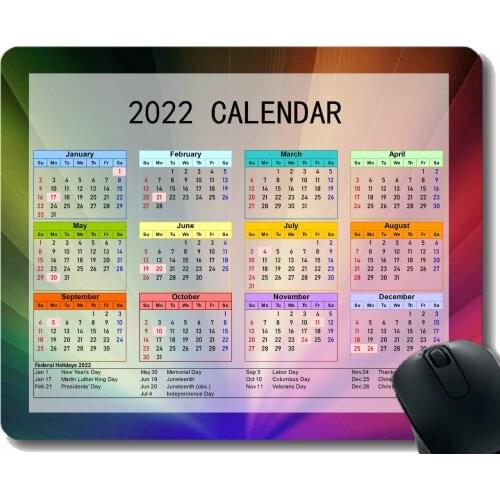 2022 Calendar Mouse Pad,Light Green Solid Color Anti-Slip Rubber Mousepad with Durable Stitched Edges