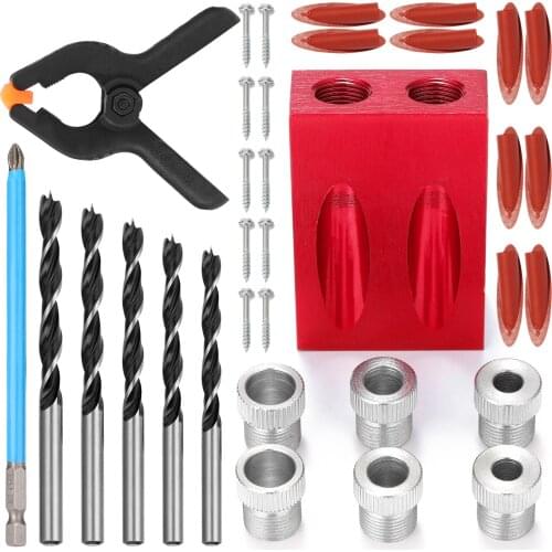34 Pcs/Set 15° Woodworking Inclined Hole Locator Drilling Guide Hole Opener Combination Tool Set Woodworking Drilling Regulator