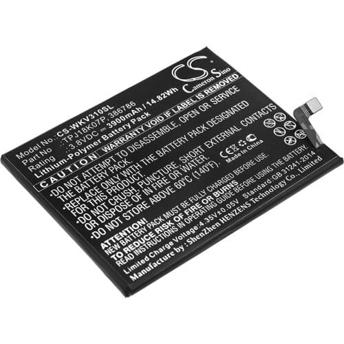 CS 3900mAh / 14.82Wh battery for Wiko View3 Pro 386786, TPJ18K07P