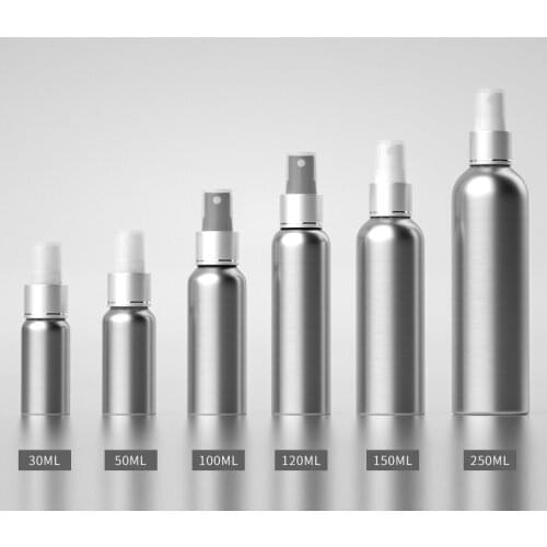 30ml/50ml/100ml/120ml/150ml/250ml Aluminum Empty Spray Bottle Mini Travel Refillable Perfume Cosmetic Container Sprayer Atomizer
