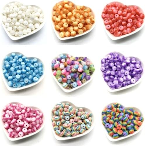 50pcs 8mm Round Color Resin Striped Beads For Jewelry Making DIY Bracelet Necklace Accessories