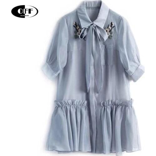 Designer Elegant Solid Mini Summer Dresses Light Women Floral Loose Short Sleeve Bow Zevity Goblincore Ruffles Lady Dress Femme